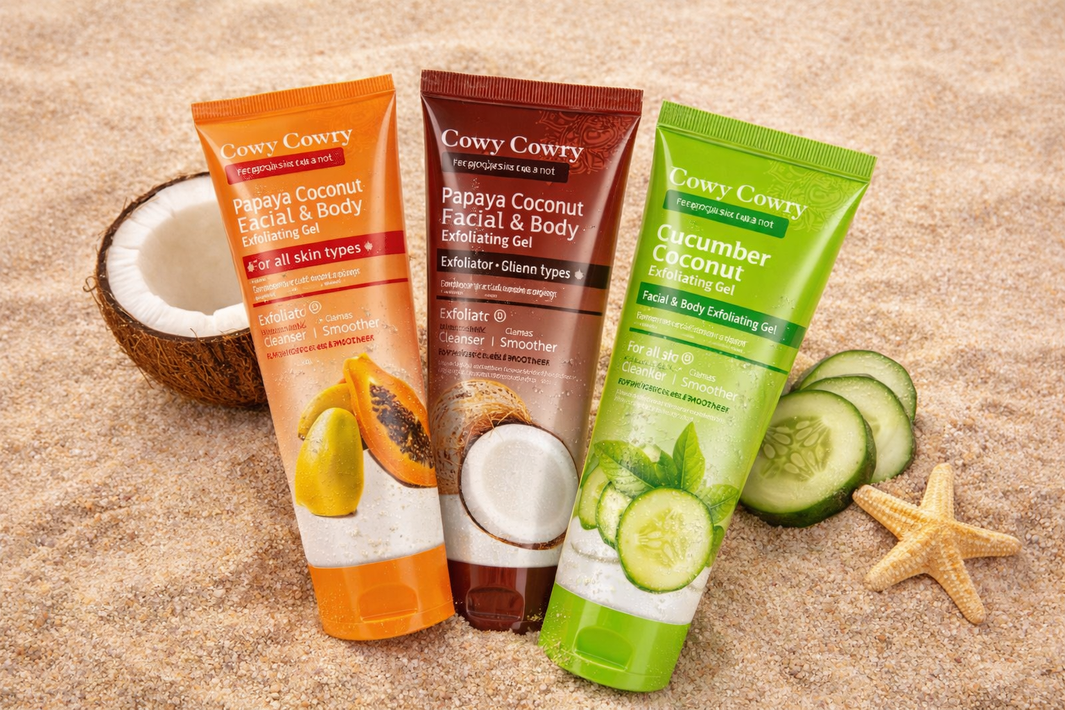 Gel exfoliant visage & corps – Papaye, coco et concombre, nettoyage profond et peau lisse